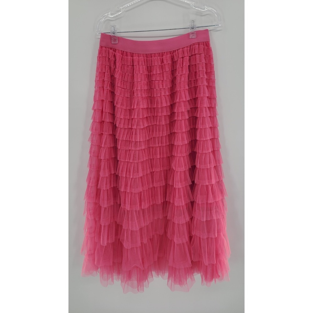 Coquette Fairy Tulle Pink Tiered Womens Maxi Skirt Medium Sheer Ethereal Kawaii - Picture 4 of 14